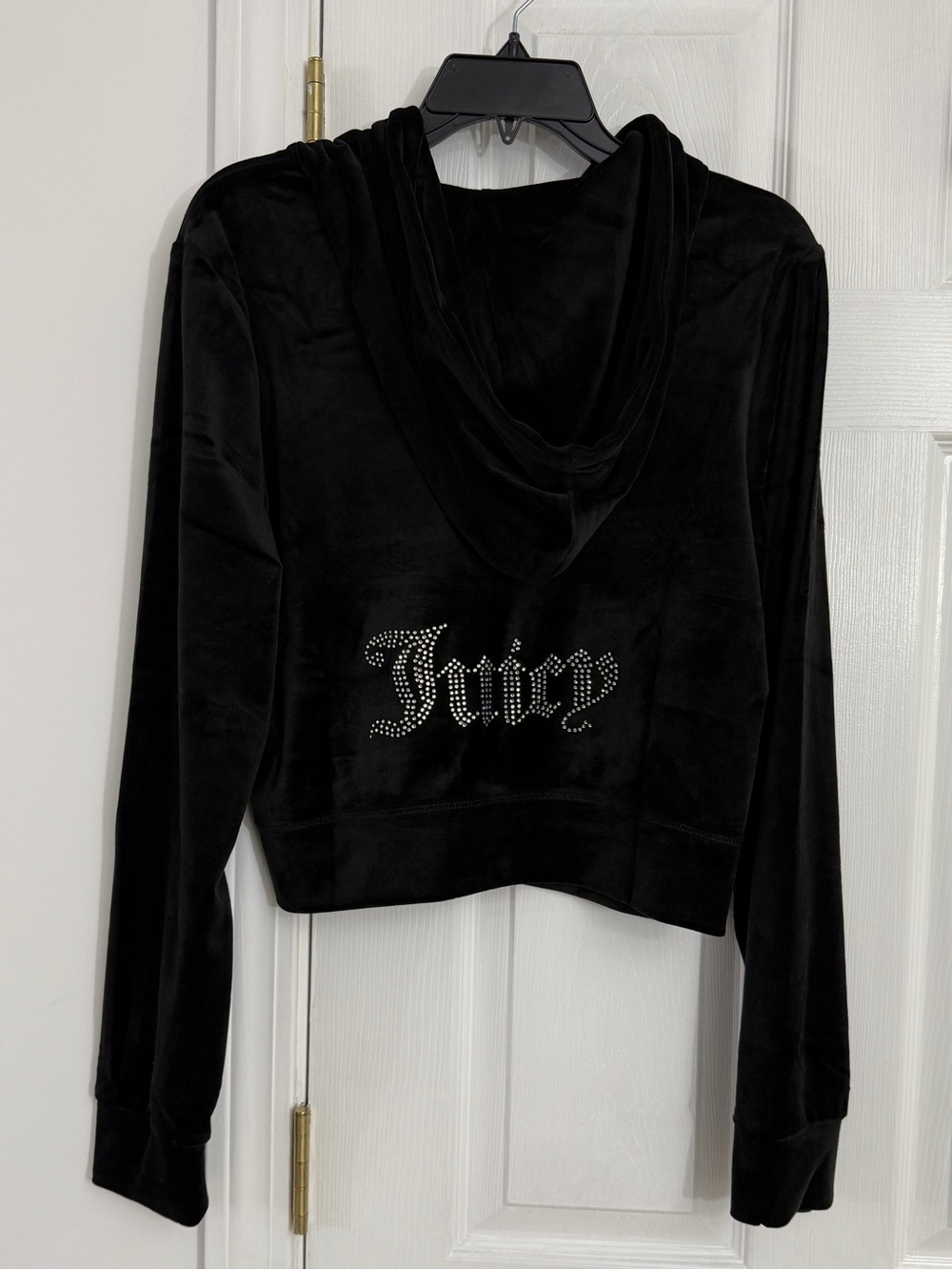 Juicy Couture Black Cropped Bling Tracksuit Jacket Velour Hoodie NWT Size XL